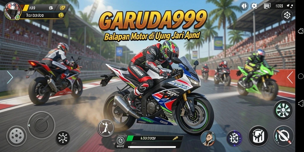 Tampilan gameplay seru dari GARUDA999 yang penuh aksi balapan motor.