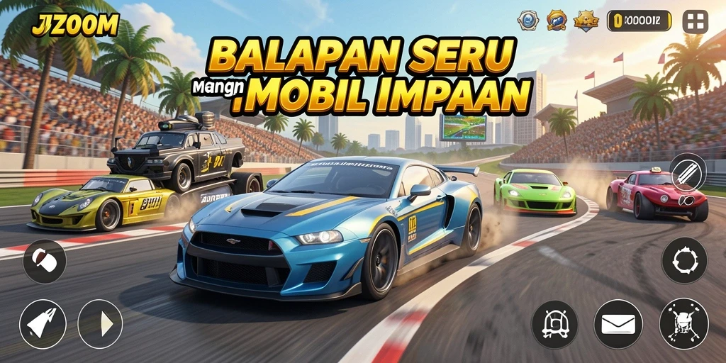 Tampilan gameplay J200M yang mendebarkan saat balapan.