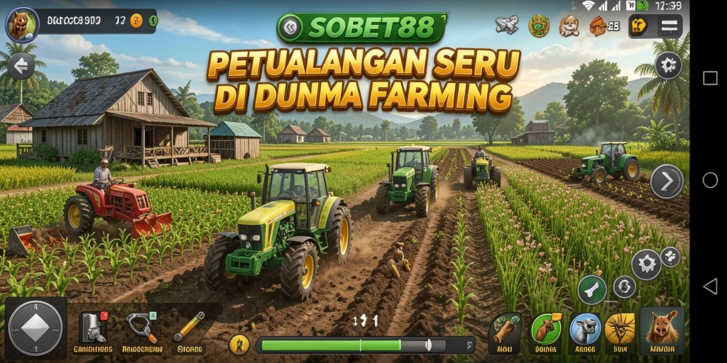 Tampilan gameplay SOBET88 dengan kebun yang indah dan hewan lucu.